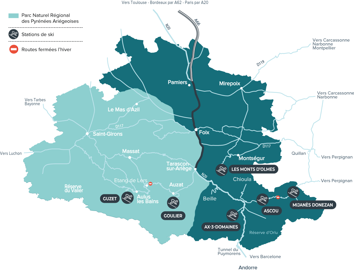Carte des stations de ski en Ariège